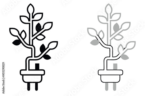 Eco friendly design of a plug and plant together, representing the harmony of nature and electricity green energy icon set