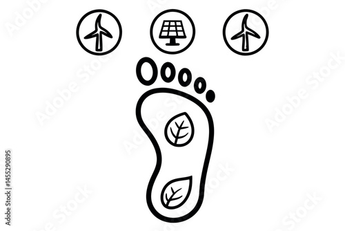 footprint design with symbols of renewable energy sources, such as solar and wind power green energy icon set