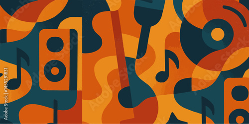 Vector Background of colorful with music theme, Cards, Posters, Flyers, Discs. Editable Background with Clipping Mask. Vector.