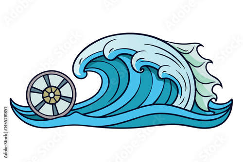 A dynamic wave with an integrated turbine, depicting the concept of clean energy derived from both water and wind, showcasing eco friendly power