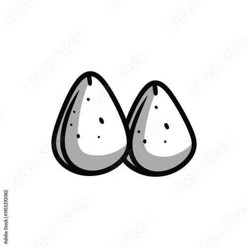 Two Gray Stones Cartoon with Black Outline and Transparent Background
