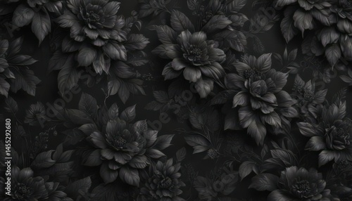 Wallpaper Mural Intricate black charcoal floral wallpaper  Luxurious botanical design, rich black backdrop , flowers, intricate pattern, black Torontodigital.ca
