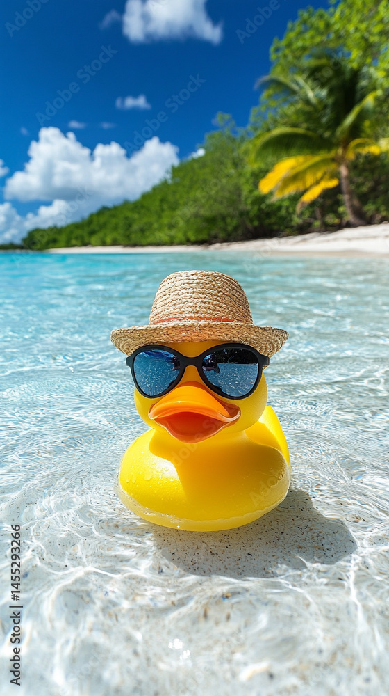 A lone rubber duck floats gently in the vast ocean, symbolizing childhood innocence, vulnerability, and resilience amidst the unpredictable and overwhelming forces of nature.