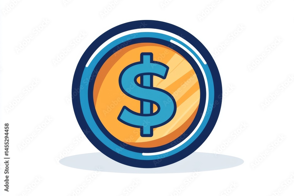 Modern vector coin icon with blue center and orange edge on white background Modern vector coin icon with blue center and orange edge on white background
