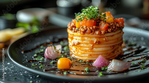 Obraz na płótnie Classic Spaghetti Bolognese served on a white plate symbolizes comfort, tradition, and the warmth of Italian family meals, rich in flavor and rooted in centuries of culinary heritage.
w salonie