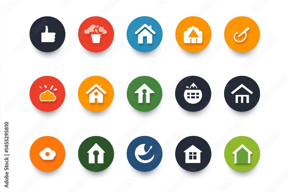 Set of round colorful icons with different applications and services Set of round colorful icons with different applications and services