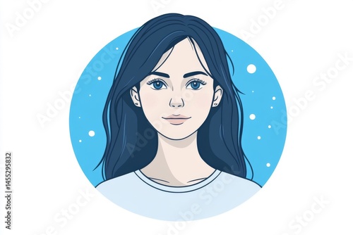 Flat vector portrait of a woman with blue hair on white background