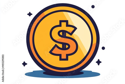 Golden coin icon with bold dark edge and small stars on white background