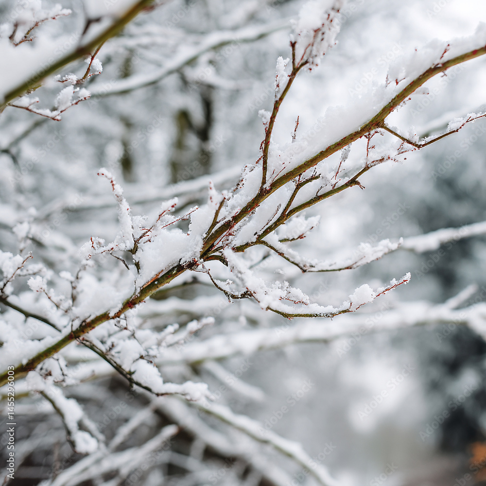 Winter snow scene featuring tree branches covered in fresh snowfall outdoor view Winter snow scene featuring tree branches covered in fresh snowfall outdoor view