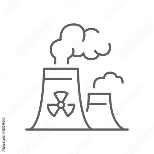 Radiation pollution icon. Simple outline style. Nuclear, power plant, experiment, smoke, industry, environment, technology concept. Thin line symbol. Vector illustration isolated. Editable stroke.