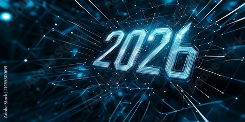 Blue glowing 2026 numbers with icy effects symbolizing freshness and clarity in the new year perfect for cool and modern 2026 celebrations