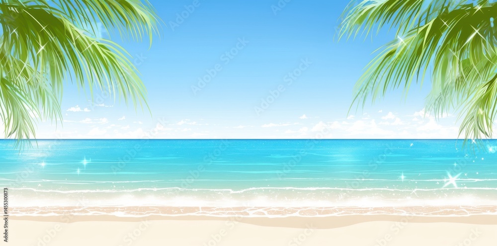 Stunning Beach Scene with Palm Trees, Ideal for Summer Promotions and Vacation Packages Stunning Beach Scene with Palm Trees, Ideal for Summer Promotions and Vacation Packages