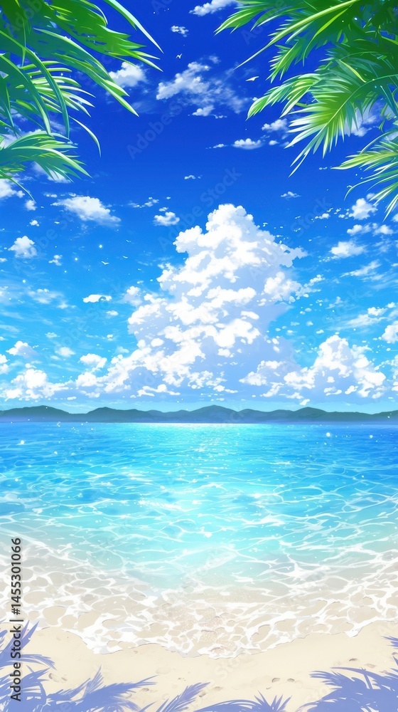 Fototapeta premium Tranquil Tropical Beach Illustration Perfect for Relaxation, Summer Vibes and Vacation Projects