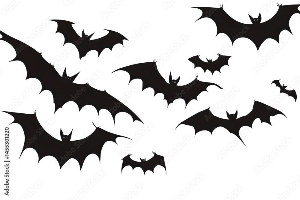 Naklejka premium Silhouette Bats Flying Black Background Isolated Illustration