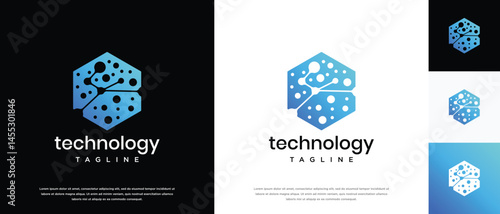 Technology connection hexagon logo design. Technology connection logo template. Technology logo symbol icon	