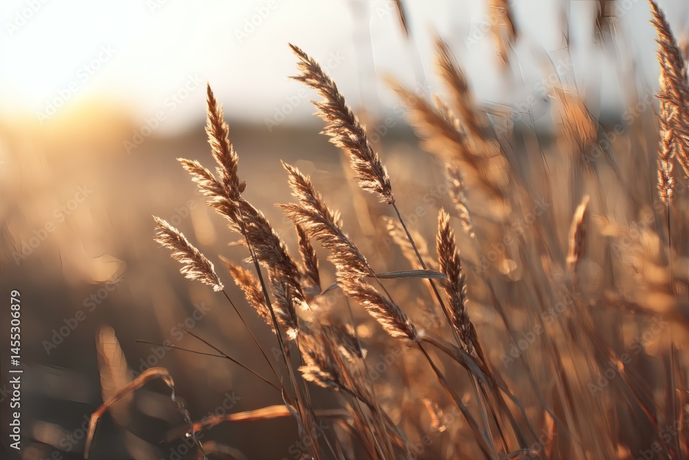 Golden Wheat Field at Sunrise with Soft Focus and Warm Backlight Golden Wheat Field at Sunrise with Soft Focus and Warm Backlight