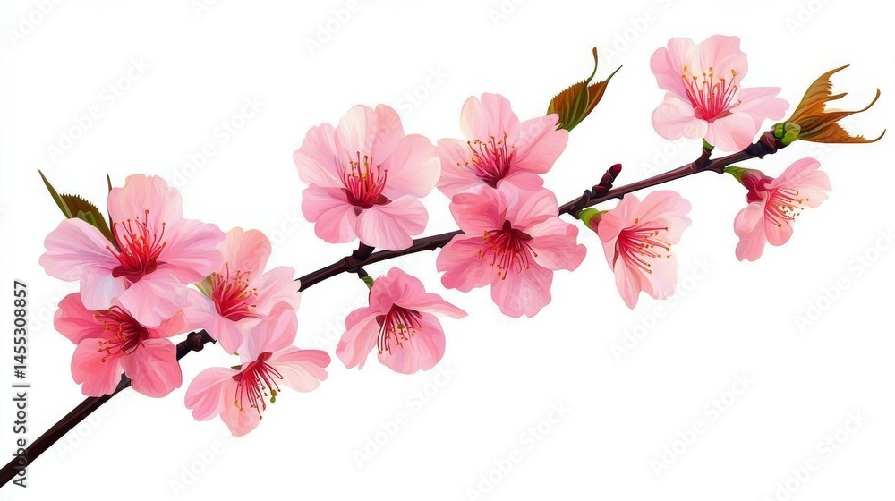 Naklejka premium Stunning Isolated Sakura Flowers Against a White Background