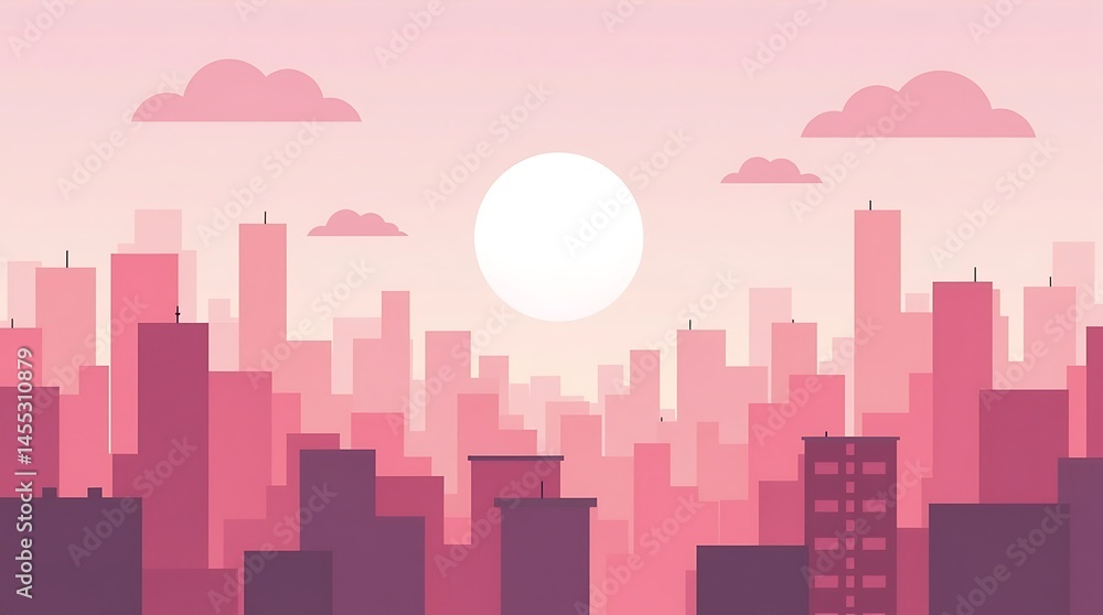 Obraz premium Rose-Tinted Urban Dreams: An Abstract Cityscape at Sunrise or Sunset