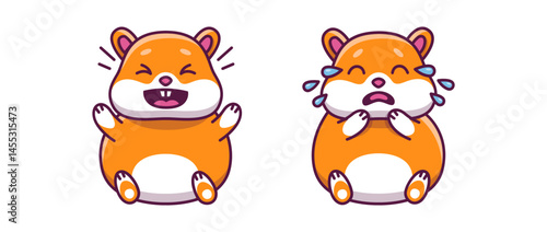 Set of cute hamsters feeling love happiness anger holding flower