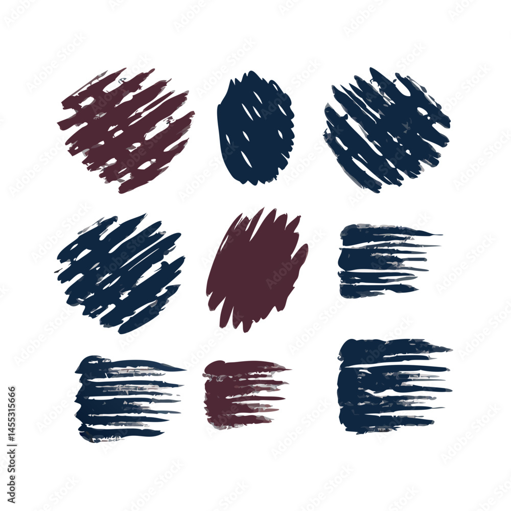 Obraz premium Abstract Illustration Of Scribbled Shapes In Dark Blue And Burgundy Isolated On Black