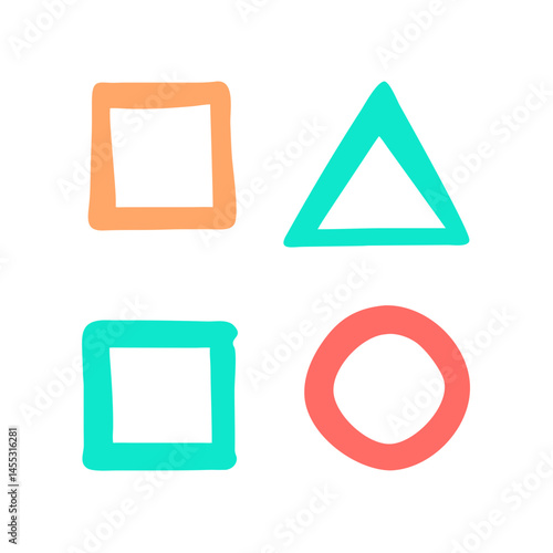 Simple Colorful Geometric Shapes On Black Background Square Triangle Circle Design