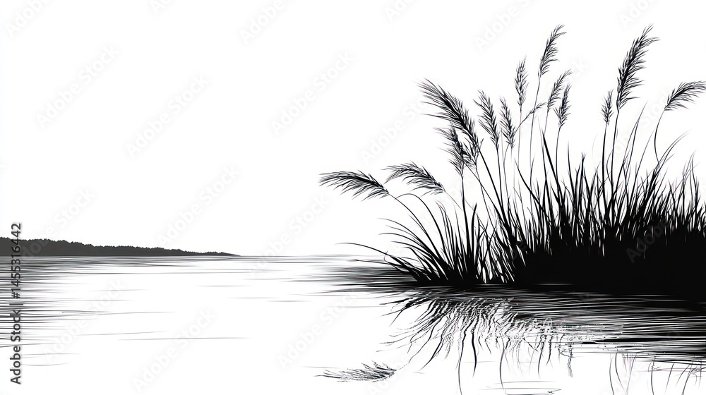 Obraz premium Silhouettes of reeds by water