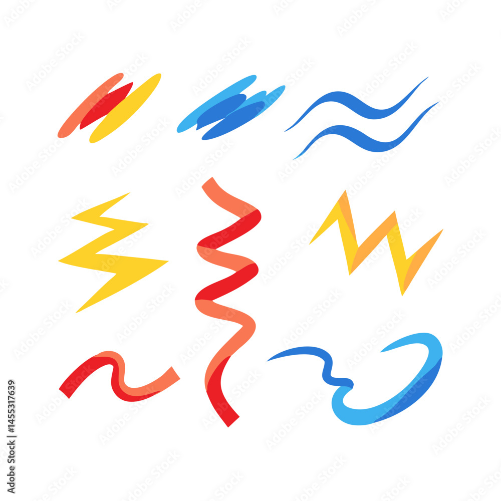 Fototapeta premium Abstract Colorful Ribbon Shapes On Black Background Simple Decorative Elements