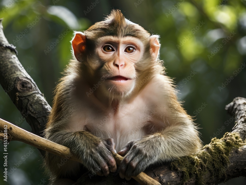 Fototapeta premium A cheerful monkey lying down on a white background