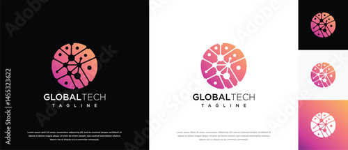 Global technology logo design vector concept. Global pixel logo template. Technology logo symbol icon	
