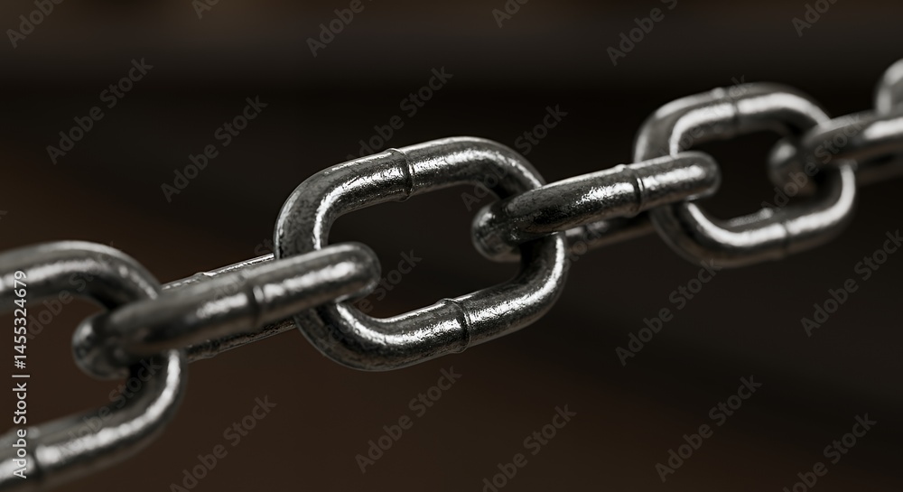 Close-up of a Sturdy Metal Chain: Strength, Resilience, and Interconnection Close-up of a Sturdy Metal Chain: Strength, Resilience, and Interconnection