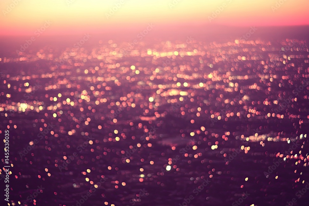 Fototapeta premium Blurred cityscape at sunset, soft focus