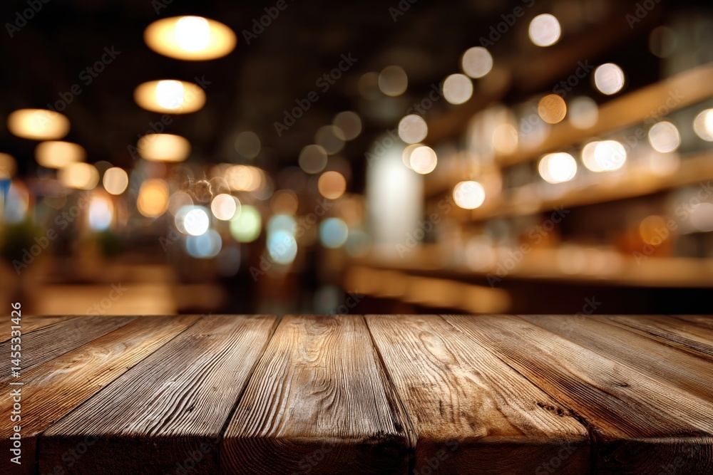 Rustic wooden table in a dimly lit bar, perfect for showcasing products. Rustic wooden table in a dimly lit bar, perfect for showcasing products.