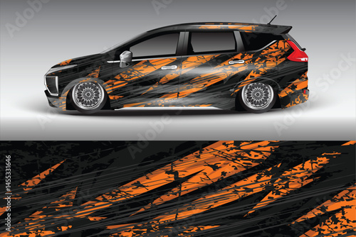 Stylish custom car design with vibrant orange patterns