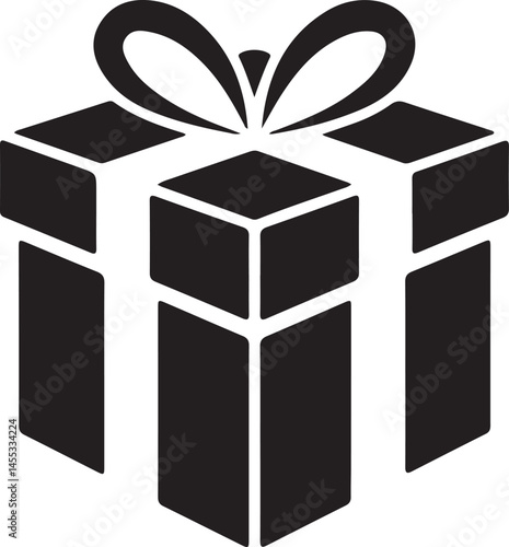 Gift Box with ribbon, black gift box silhouette icon vector illustration white background
