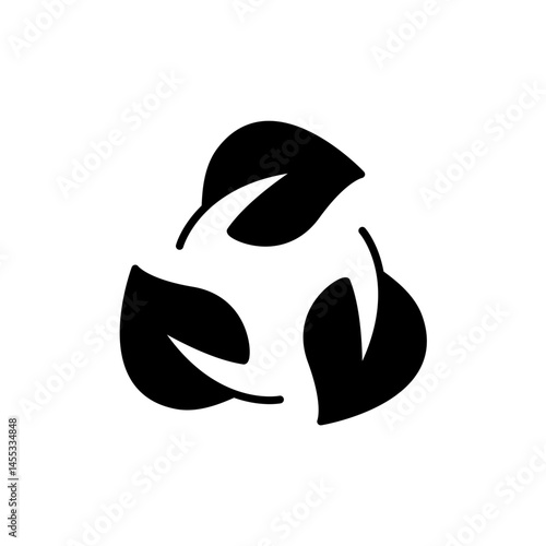 Recyclable icon. Simple solid style. Biodegradable recyclable plastic free package, circle leaf, eco, friendly material concept. Black silhouette, glyph symbol. Vector illustration isolated.