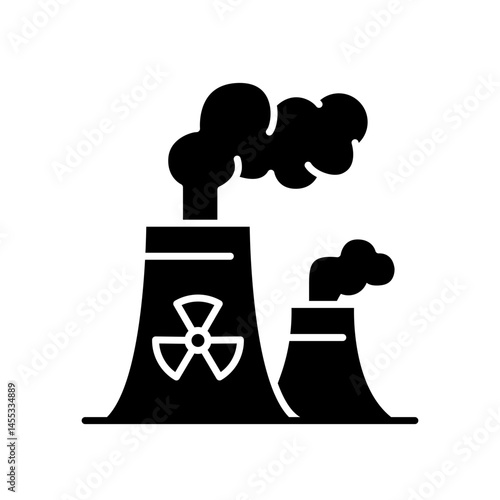 Radiation pollution icon. Simple solid style. Nuclear, power plant, experiment, smoke, industry, environment, technology concept. Black silhouette, glyph symbol. Vector illustration isolated.
