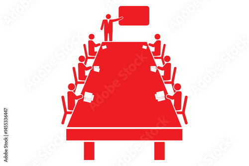 Round table with chairs icons set. Table for business meetings. Vector illustration isolated on white background, Diverse Business Meeting Scenarios.
