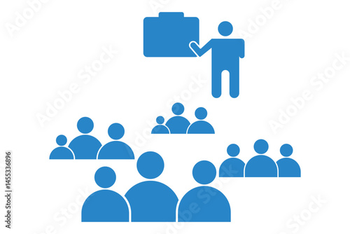 Round table with chairs icons set. Table for business meetings. Vector illustration isolated on white background, Diverse Business Meeting Scenarios.