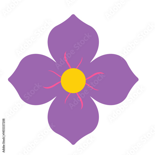 A minimalistic white flower illustration with red center and yellow accents, designed in a clean, elegant style. Ideal for nature-themed decorations and artistic projects.