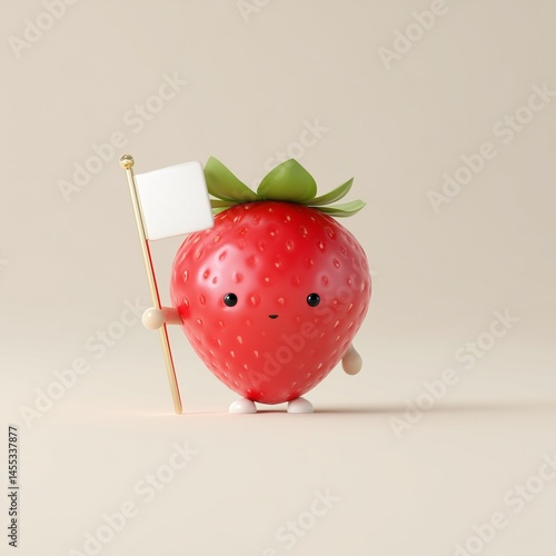 Adorable 3D Strawberry Emoji Character with Cute Face and Expression on Pastel Background – Fun and Playful Render

