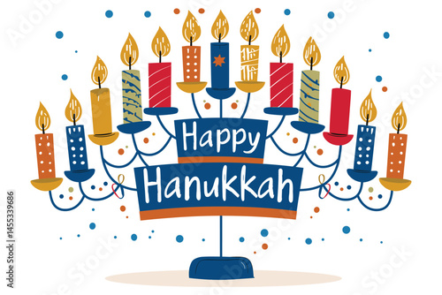Festive Hanukkah Celebration With Menorah Candles And Greetings Illustration Design