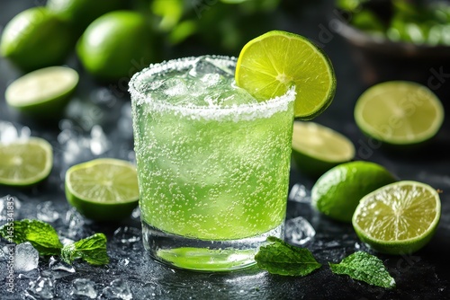 Wallpaper Mural Refreshing lime drink garnished with mint leaves Torontodigital.ca