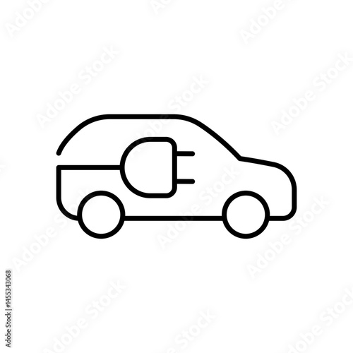 Electric car with plug icon. Simple outline style. EV car, green hybrid vehicles charging point, eco friendly vehicle concept. Thin line symbol. Vector illustration isolated.