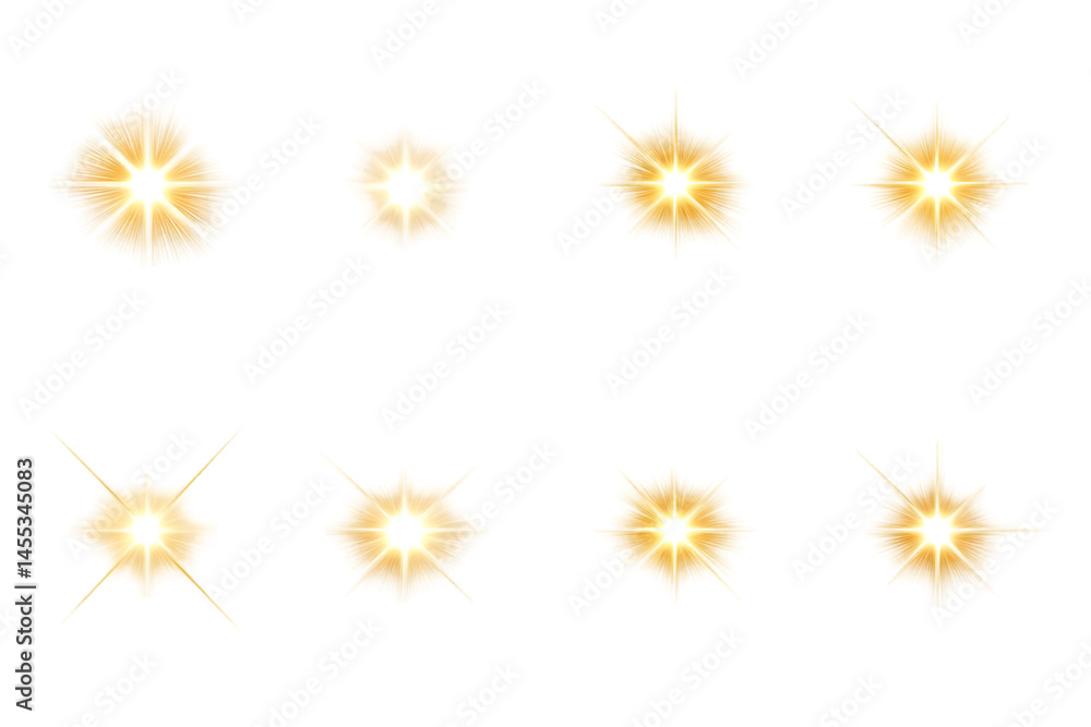 Abstract Glowing Yellow Star Burst Elements on Transparent Background Abstract Glowing Yellow Star Burst Elements on Transparent Background