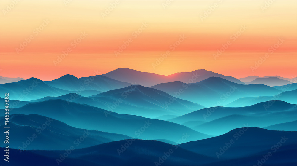 Obraz premium Sunset in mountains range at golden hour.