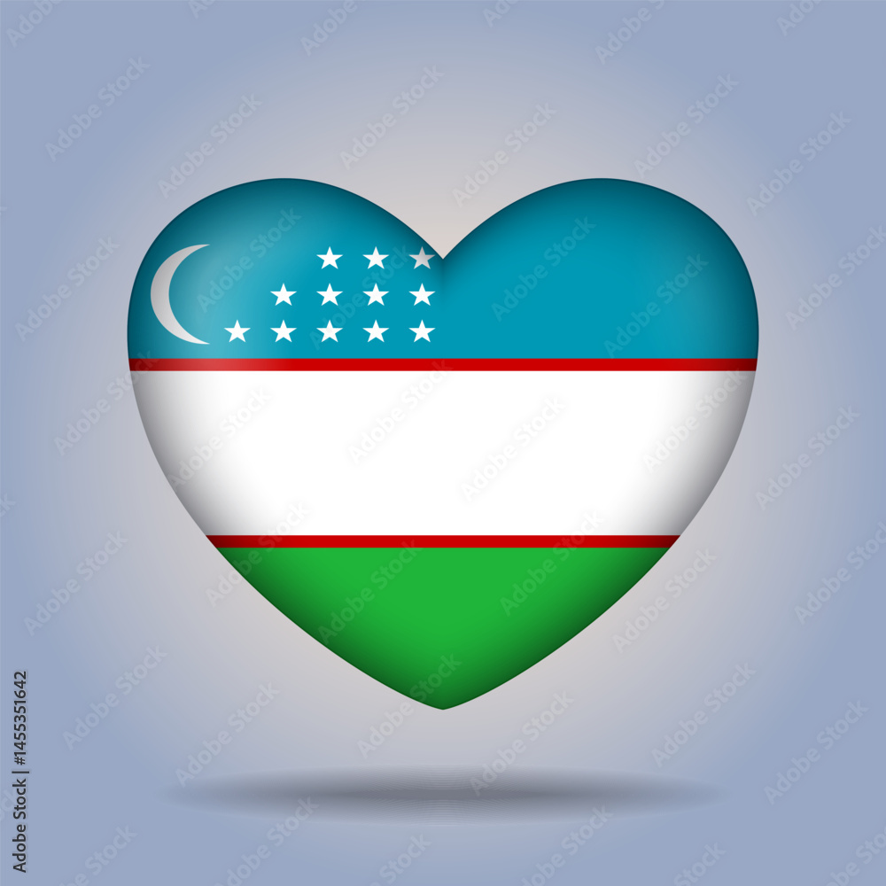 Uzbekistan flag heart button Isolated on color gradient background. Exclusive Icon flag Uzbekistan flag heart button Isolated on color gradient background. Exclusive Icon flag