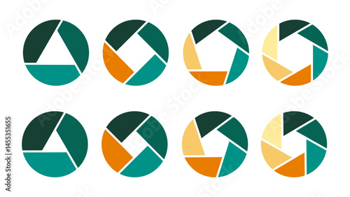 Colorful circle segmentation. Diagram infographics set. 3, 4, 5, and 6 parts. Template for diagram graph presentation and chart