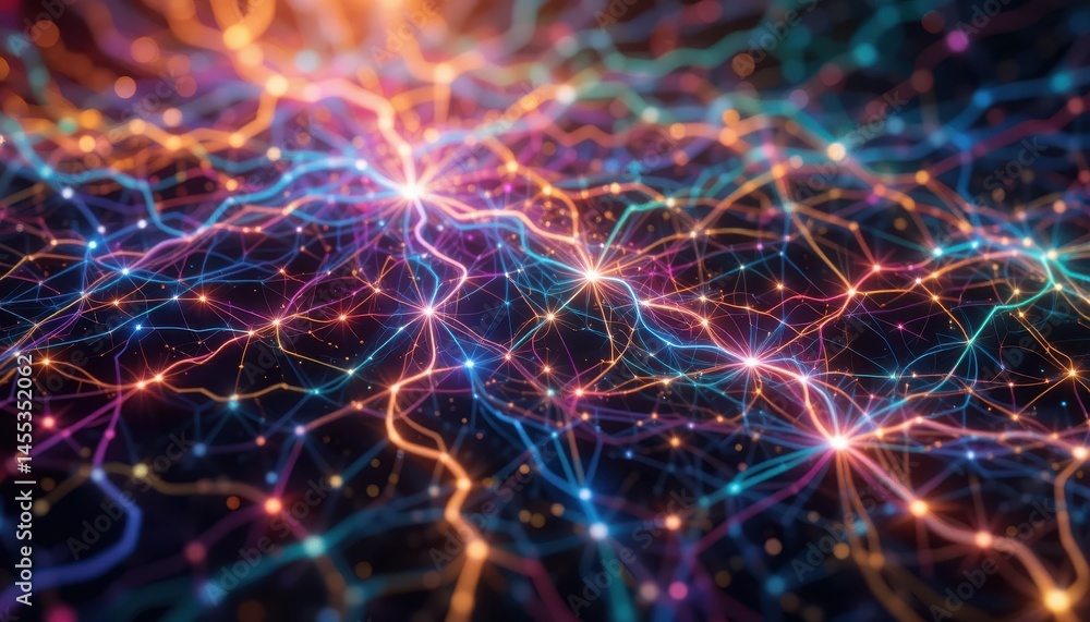 Naklejka premium Network Connection Glowing with Interconnected Nodes and Lines