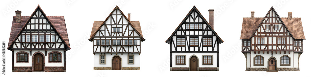 Historic Half-Timbered Tudor-Style Buildings in a European Town Historic Half-Timbered Tudor-Style Buildings in a European Town