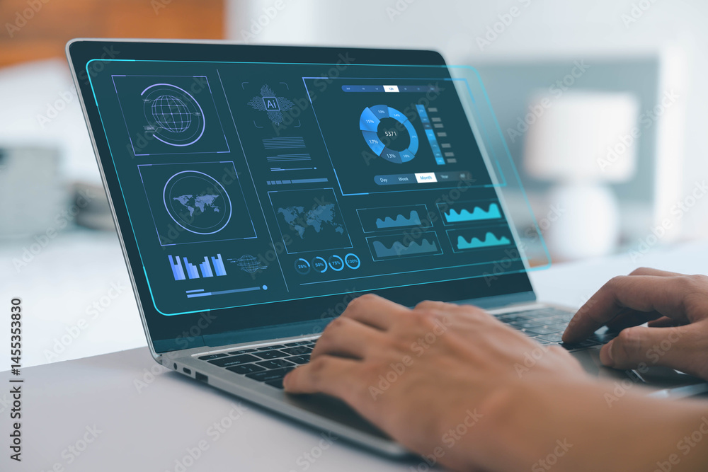 Businessman analysis shows a digital dashboard chart of the financial database. concept of business management, analytics market. Reporting platform overview, CRM system, ai data research Businessman analysis shows a digital dashboard chart of the financial database. concept of business management, analytics market. Reporting platform overview, CRM system, ai data research